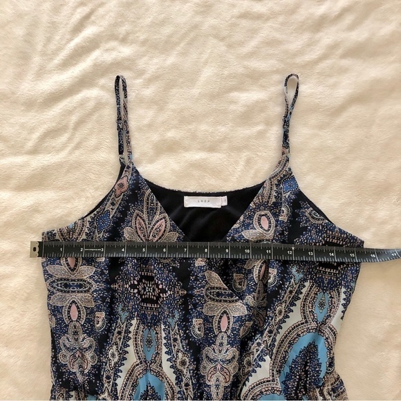 Lush. Faux Wrap High Low Maxi Dress. Blue and Pink Pattern. Small - Picture 11 of 15